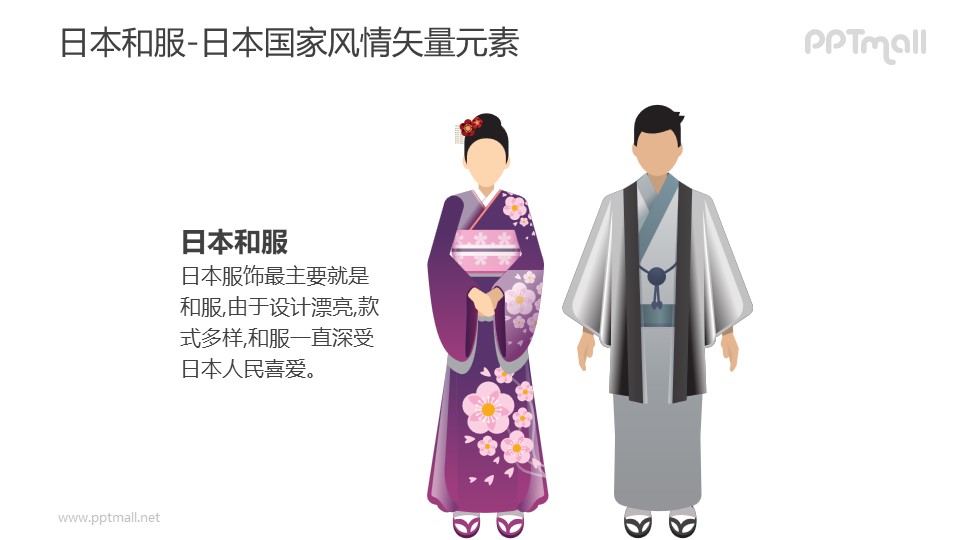 日本和服（男女性）-日本国家风情PPT图像素材下载