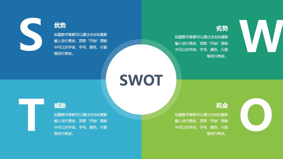 蓝绿色企业管理SWOT分析模型PPT素材下载